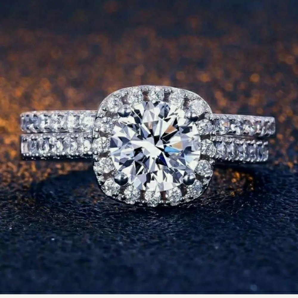 White Sapphire 925 Silver ring set - Picture 3 of 5